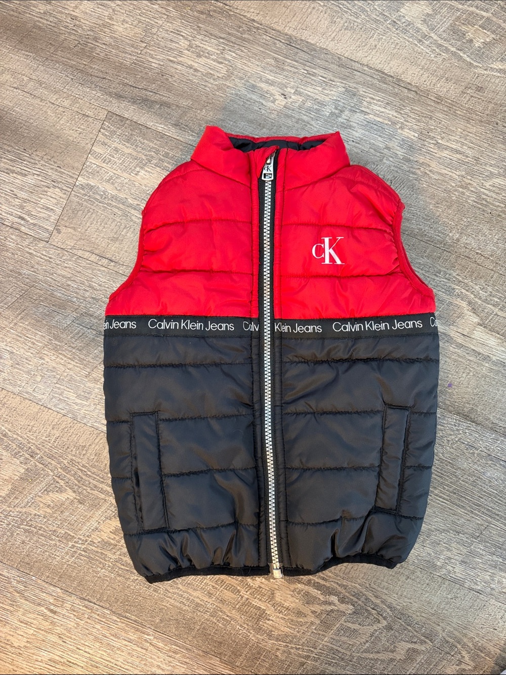 Calvin Klein Red and Black Sleeveless Puffer Vest